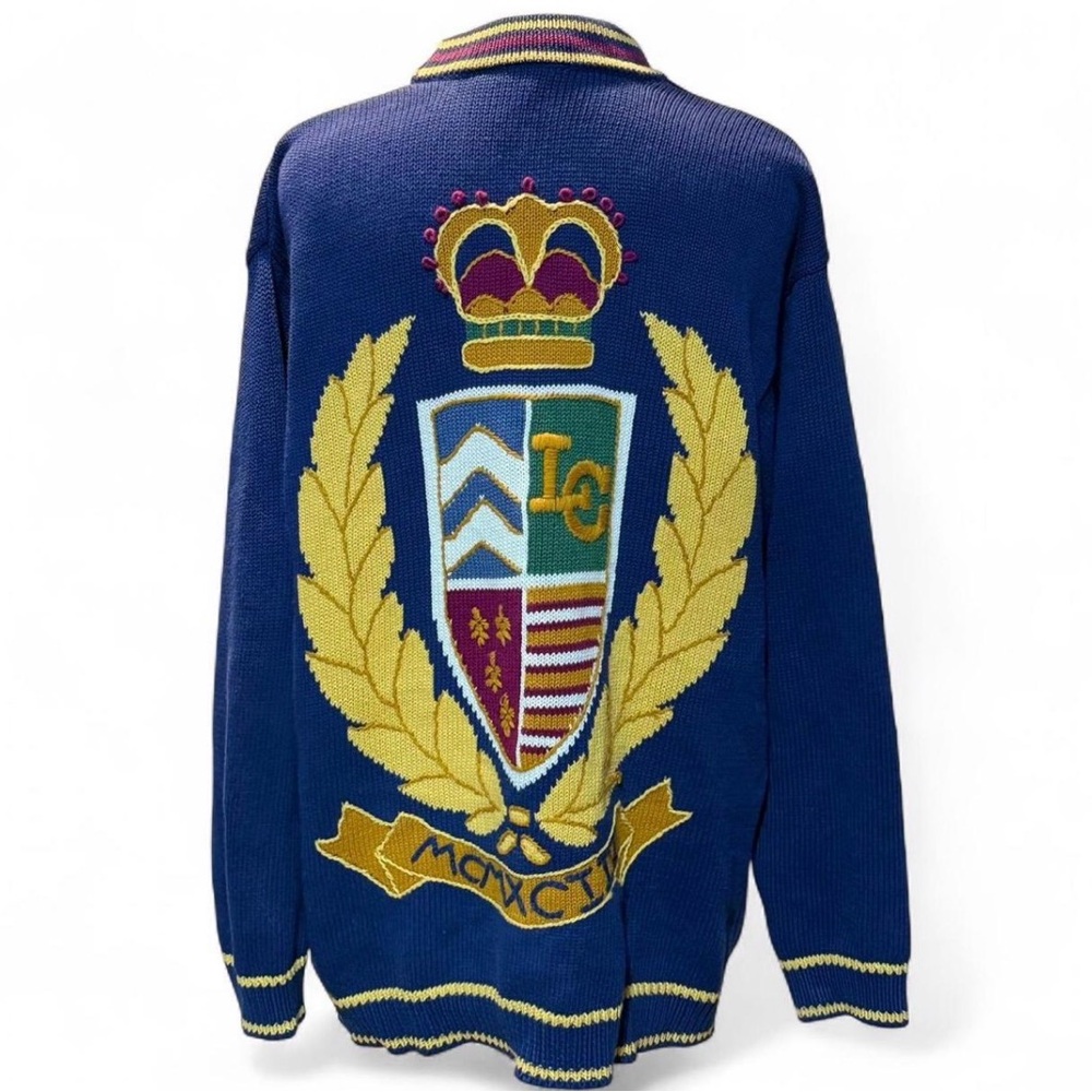 Vintage 1990 Bursting W Bright Colors Cardigan Sweater P-P21L30 Sz M crest logo